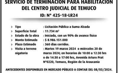 Poder Judicial llama a licitación para servicios de terminación y habilitación del nuevo Centro Judicial de Temuco